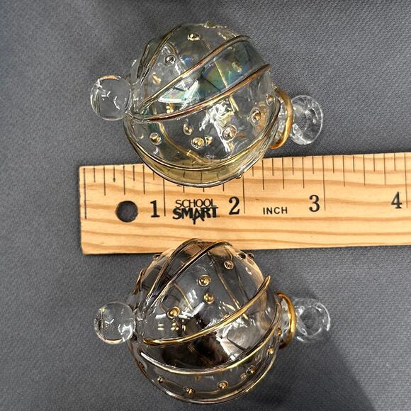 Egyptian Museum Hand Blown Glass Ornament Set 2 Gold Trim Spiral Iridescent Box - Picture 16 of 16